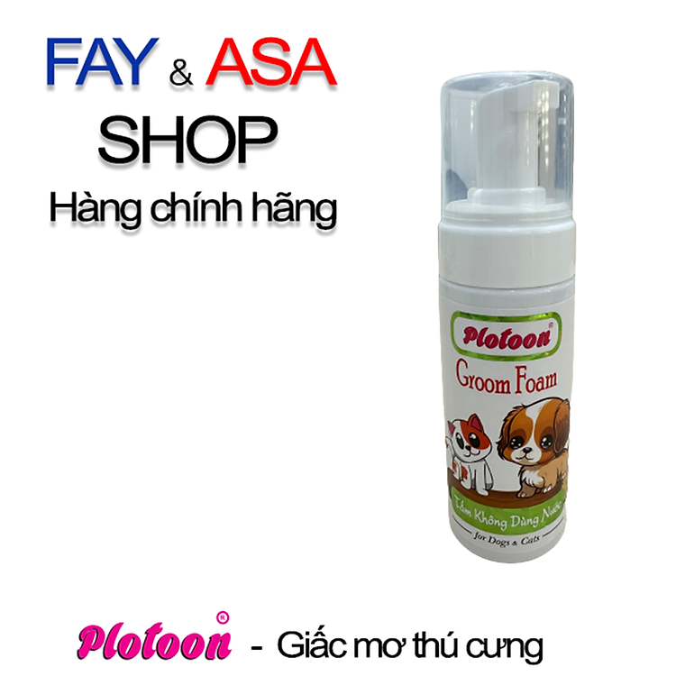 Bọt tắm chó mèo Groom Foam Plotoon 140ml - tắm không dùng nước, khử mùi, mượt lông