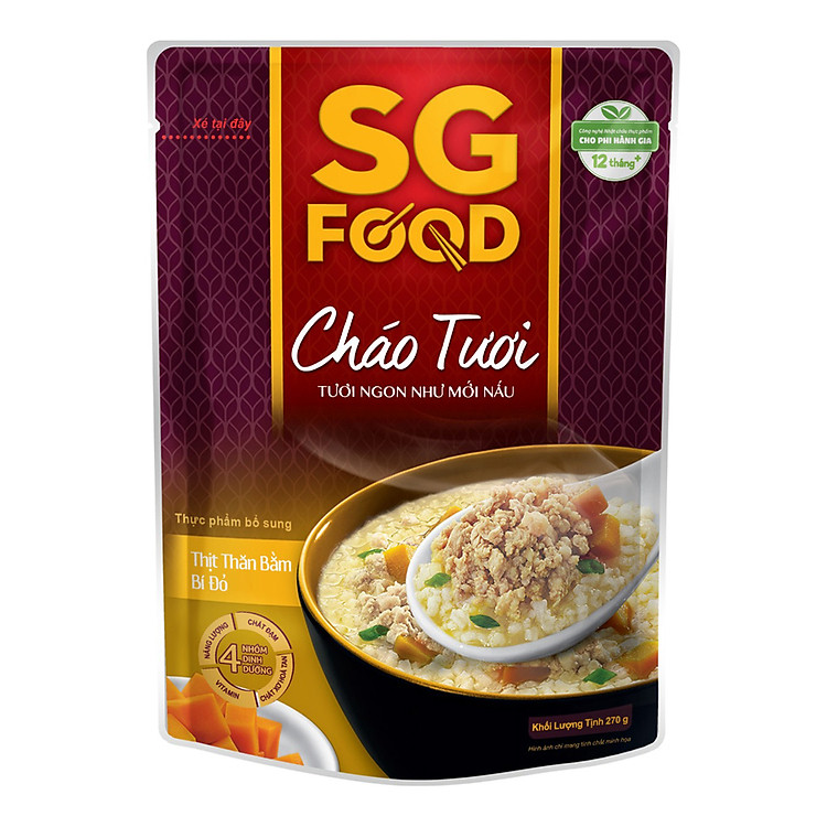 Cháo Tươi Thịt Thăn Bằm Bí Đỏ SG Food (270g)