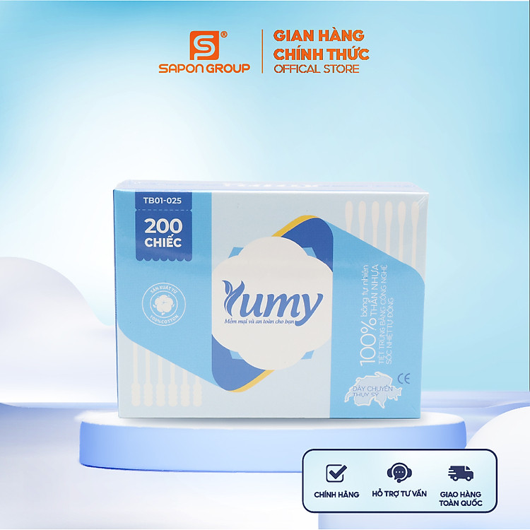 Tăm bông YUMY 200 chiếc hộp giấy thân nhựa cho người lớn (TB11_025)
