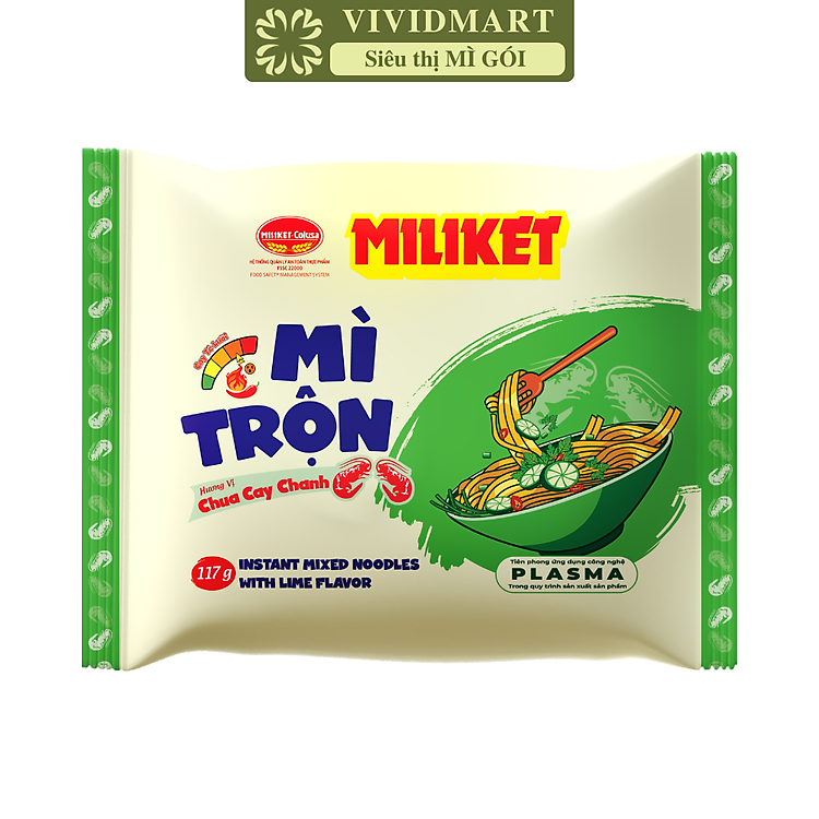 COLUSA - Mì trộn Miliket hương vị Chua cay chanh, Mì trộn chua cay chanh Miliket, Mì Miliket trộn (117g/gói)
