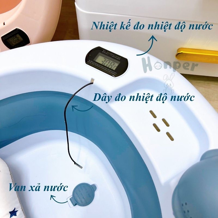 Chậu tắm gấp gọn có nhiệt kế cho bé Chính hãng Ưu đãi - Hình ảnh 4