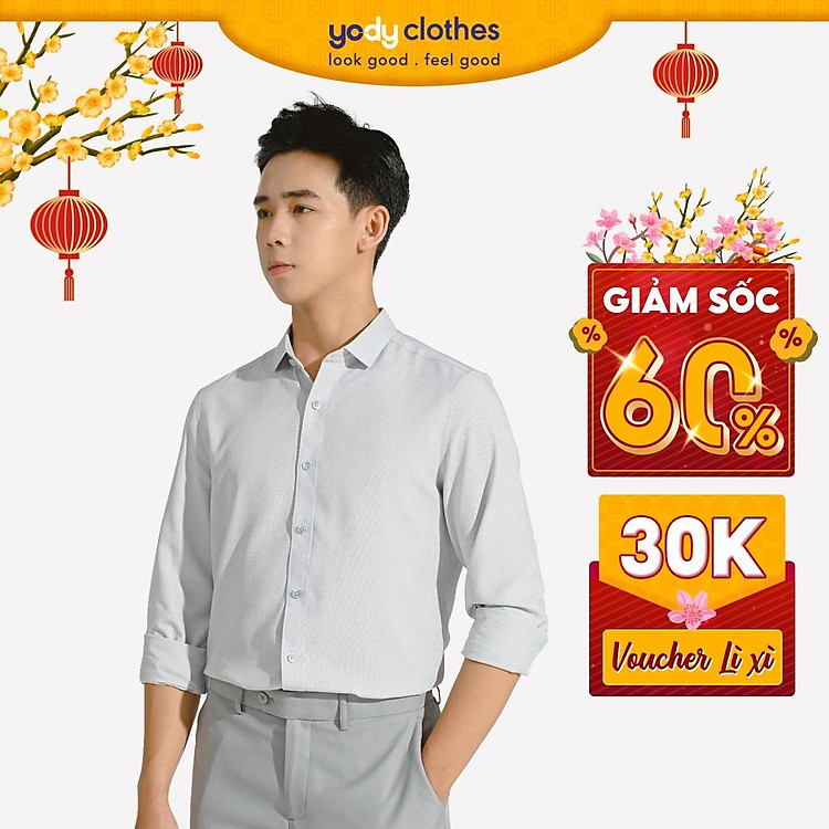 YODY áo sơ mi nam chất liệu cà phê tay dài SMM3010