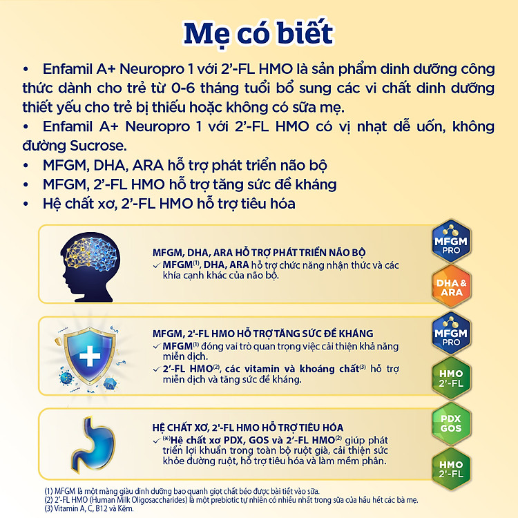 Sữa bột Enfamil A+ NeuroPro 1 cho trẻ 0-6 tháng Hàng chuẩn Tiết kiệm - Hình ảnh 3