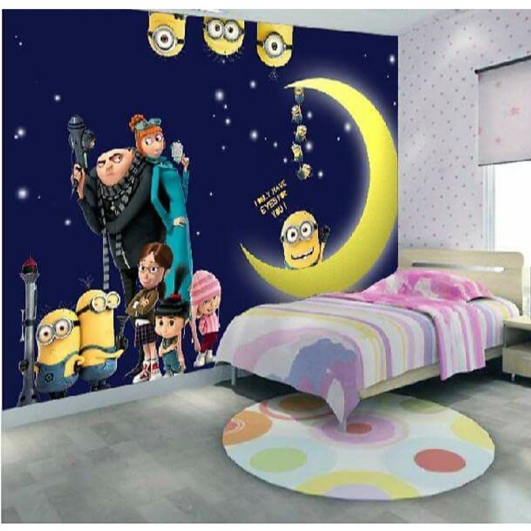 (HCM) Tranh dán tường 3d minion trang trí phòng bé tích hợp sẵn keo( có in theo kích thước yêu cầu)