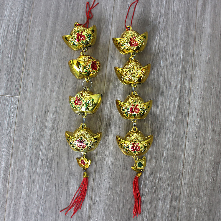 Liễn, Câu Đối, Thỏi Vàng, Thần Tài, Hồ Lô, Hoa Mai, Hoa Đào và phụ kiện trang trí Tết (2 dây Thỏi Vàng)