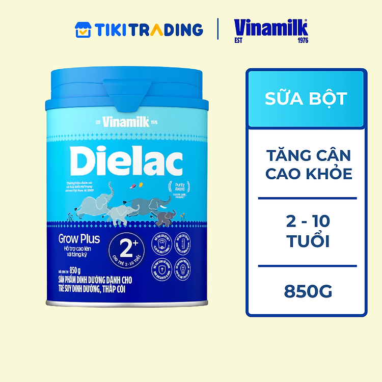 Sữa bột Vinamilk Dielac Grow Plus 2+ Hộp thiếc 850g (Sữa Non)