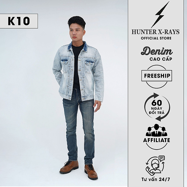 Áo Khoác Nam Jeans Cao Cấp HUNTER X-RAYS Form Straight Cotton Màu Xanh Bạc – Hunter X-Rays K10