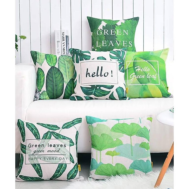 Bộ gối tựa lưng sofa đẹp họa tiết lá cây Love house decor GHO-115
