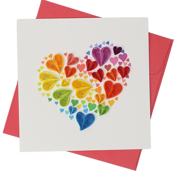 Thiệp giấy xoắn chủ đề tình yêu và valentine - Hình trái tim tình yêu size 15x15cm