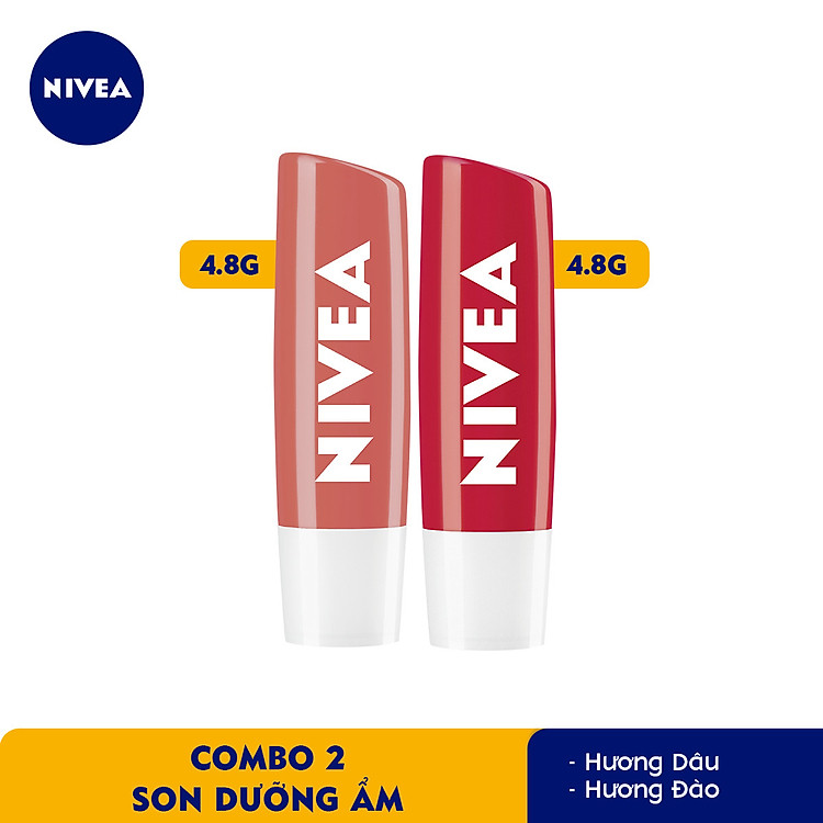 Bộ Đôi Son Dưỡng Ẩm Nivea Hương Đào 85031 (4.8g) & Son Dưỡng Nivea Mùi Dâu 4.8g - 85083