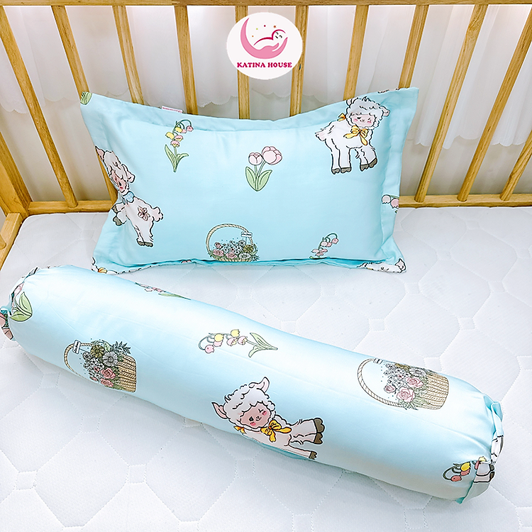 Trọn bộ gối nằm gối ôm cho bé Katina House, vải tencel 60s, gòn lông vũ nhân tạo mềm mượt mát lạnh