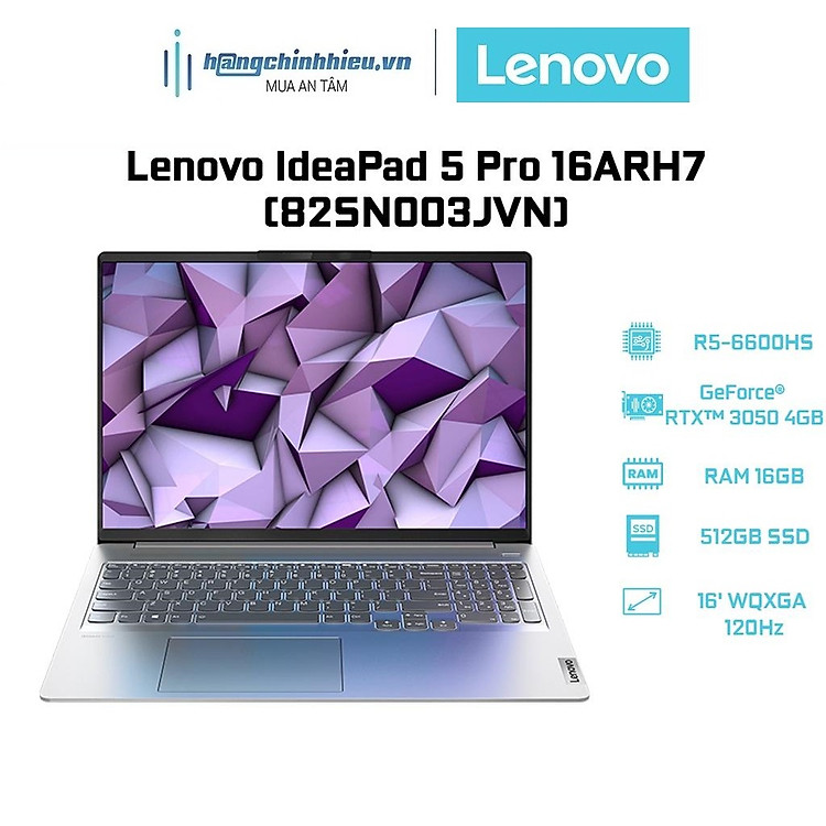 Laptop Lenovo IdeaPad 5 Pro 16ARH7 82SN003JVN (R5-6600HS | 16GB | 512GB | GeForce RTX 3050 4GB | 16' WQXGA 120Hz) Hàng chính hãng