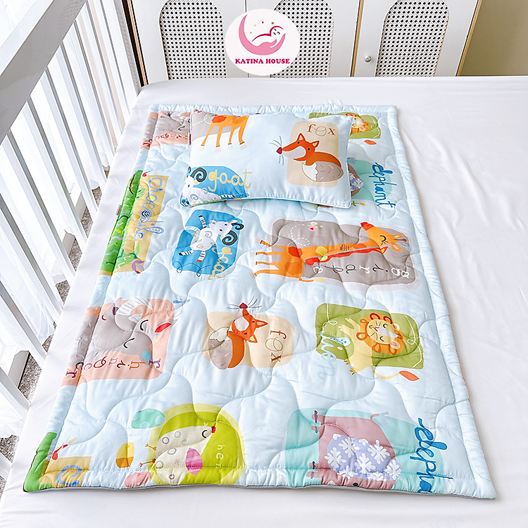 Bộ gối nệm cho bé mầm non 2-5 tuổi Katina House, vải tencel cực mềm mát thấm hút tốt