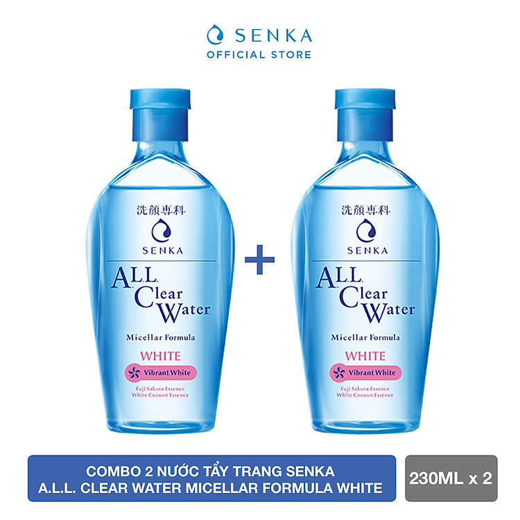Bộ đôi Nước tẩy trang Micellar Không Cồn Sạch Sâu Giảm Thâm Sạm SENKA A.L.L CLEAR WATER WHITE 230ml