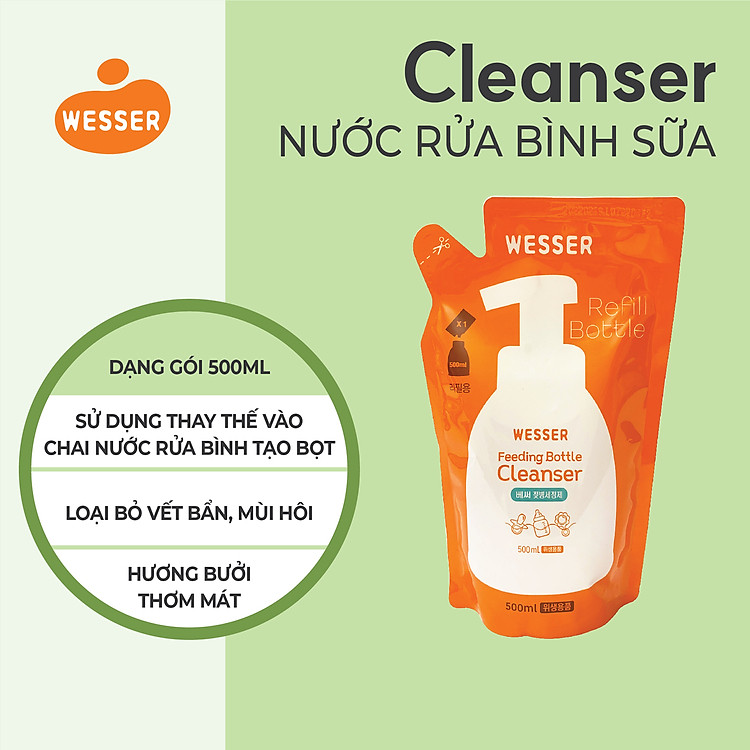 Nước rửa bình sữa Wesser gói Chính hãng Giá tốt - Hình ảnh 3