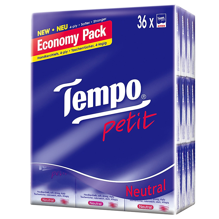 Lốc 36 Gói Khăn Giấy Bỏ Túi Tempo Petit Neutral 4 Lớp (7 Tờ/ 1 Gói)