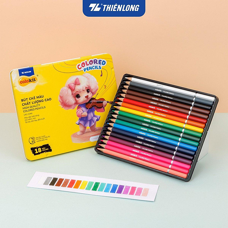 Bút chì 12/18/24 màu hộp thiếc Colored Pencils Thiên Long Colokit