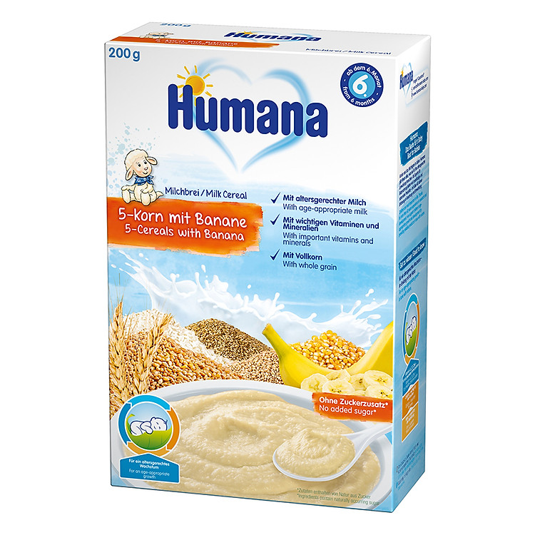 Bột Dinh Dưỡng Ăn Dặm Humana Có Sữa 5 Loại Ngũ Cốc - Chuối (200g)