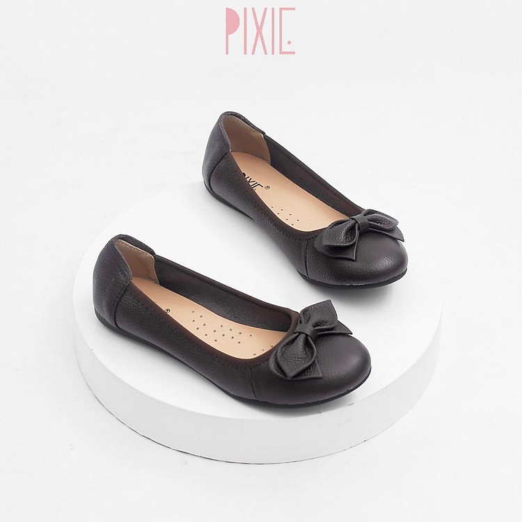 Giày Búp Bê Bệt Da Bò Thật Siêu Êm Gắn Nơ Pixie X424