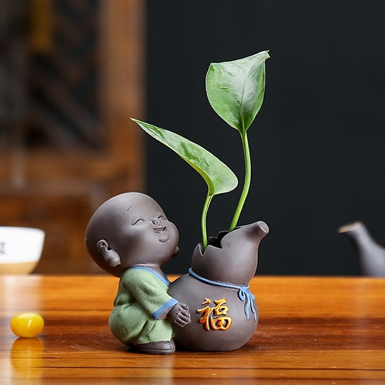 Tượng Chú Tiểu Ôm Hồ Lô Gốm Tử Sa