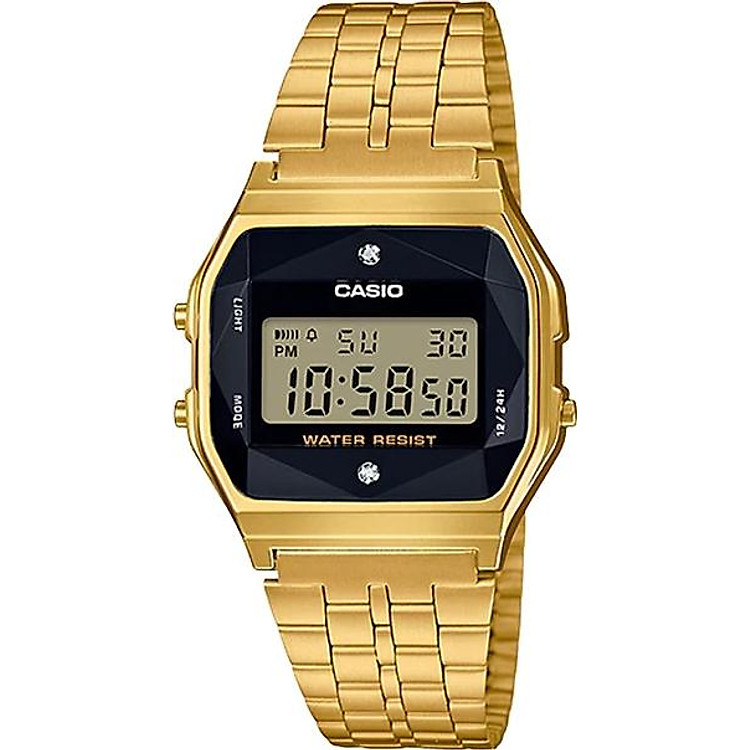 Đồng Hồ Casio Nam Dây Thép Đính Kim Cương Thật A159WGED-1 - Vàng