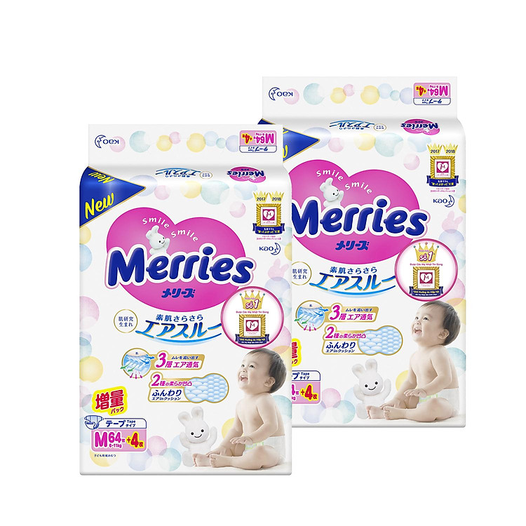 Combo 2 Tã Merries Size M - 64 Chính hãng Giá tốt - Hình ảnh 4