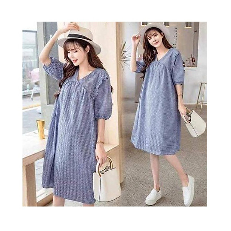 Váy bầu xanh bèo ngực