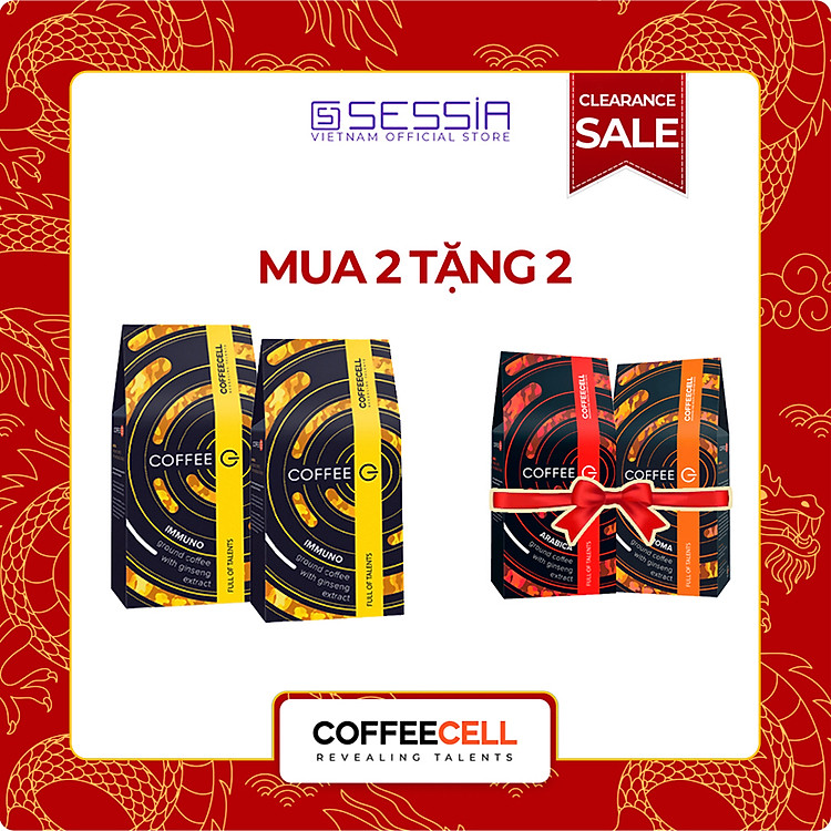 Combo 2 Gói Immuno - Cà Phê Rang Xay Với Nhân Sâm Hoàng đế COFFEECELL (250g x 2 Gói) - Bản giao hưởng hương vị trong một tách cà phê đen - Hàng Chính Hãng