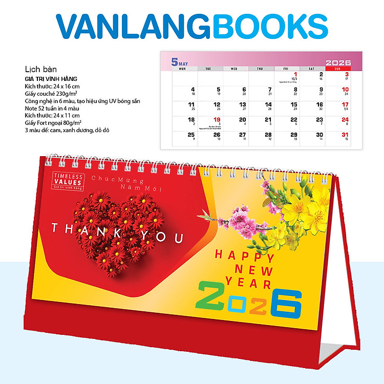 Lịch Bàn 2026 Vanlangbooks - Giá Trị Vĩnh Hằng VLLB13A - Màu Đỏ