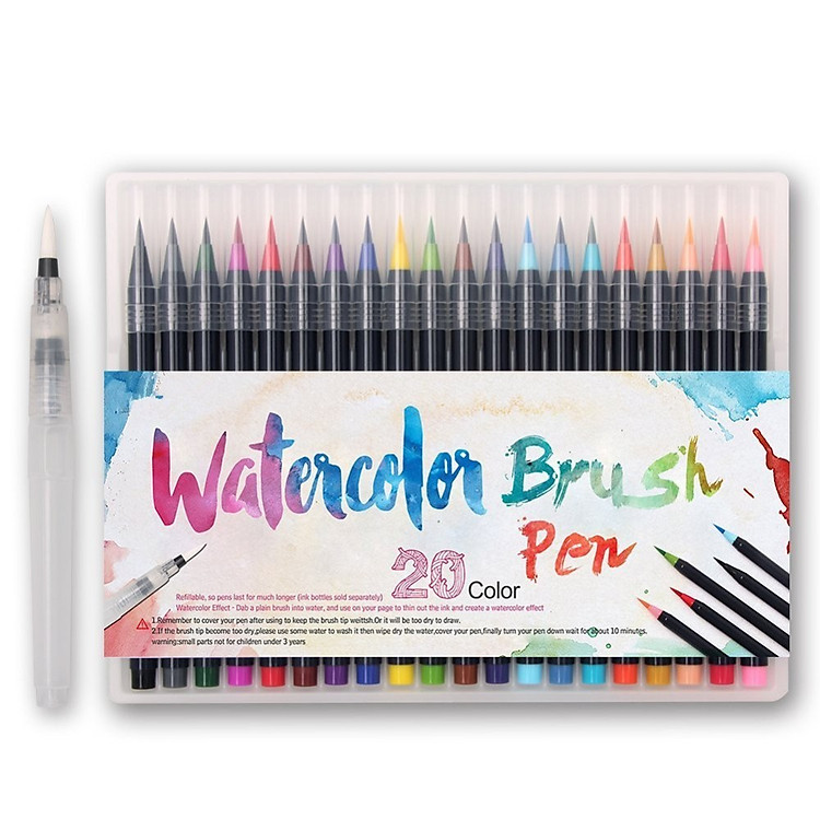Bộ 20 bút lông màu nước cao cấp BUDECOR Water Color Brush Pen (Tặng 1 cọ Water Brush và Bảng Màu )