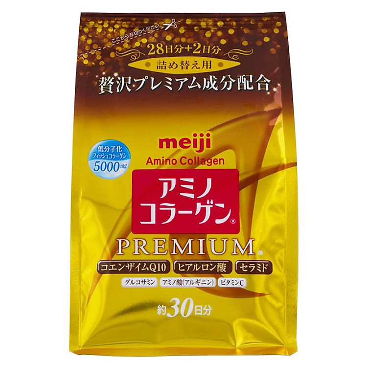 Bột Amino Collagen Meiji Premium 5000mg dạng túi 214g Nhật Bản