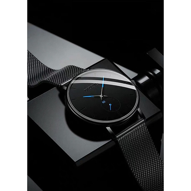 Đồng hồ nam DIZIZID mẫu MỚI thiết kế đẹp mắt kim phối xanh dây thép mành đen ZIDKX19