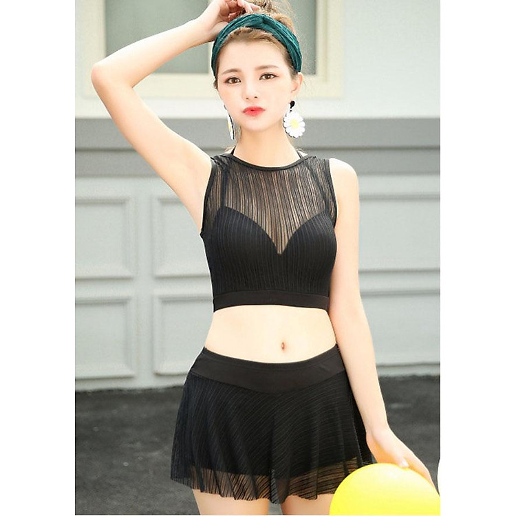 Đồ bơi áo bơi nữ hai mảnh màu đen xinh xắn