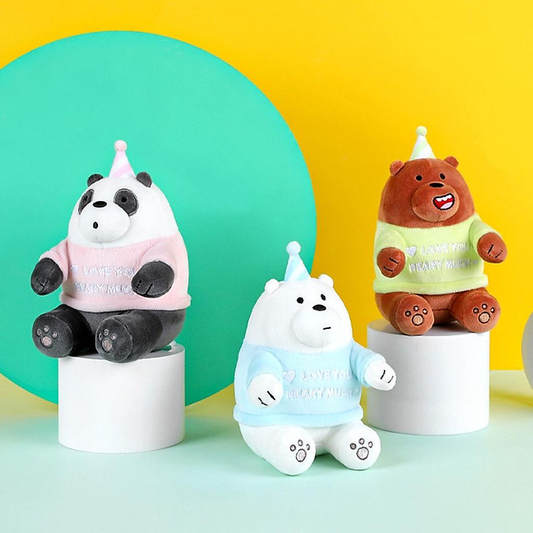 Thú bông We Bare Bears x Miniso đội nón sinh nhật gấu bông cao cấp dễ thương mềm mại