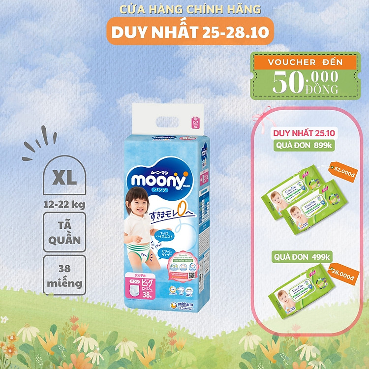 Tã quần Moony Bé Gái XL – 38 miếng Chính hãng Tiết kiệm
