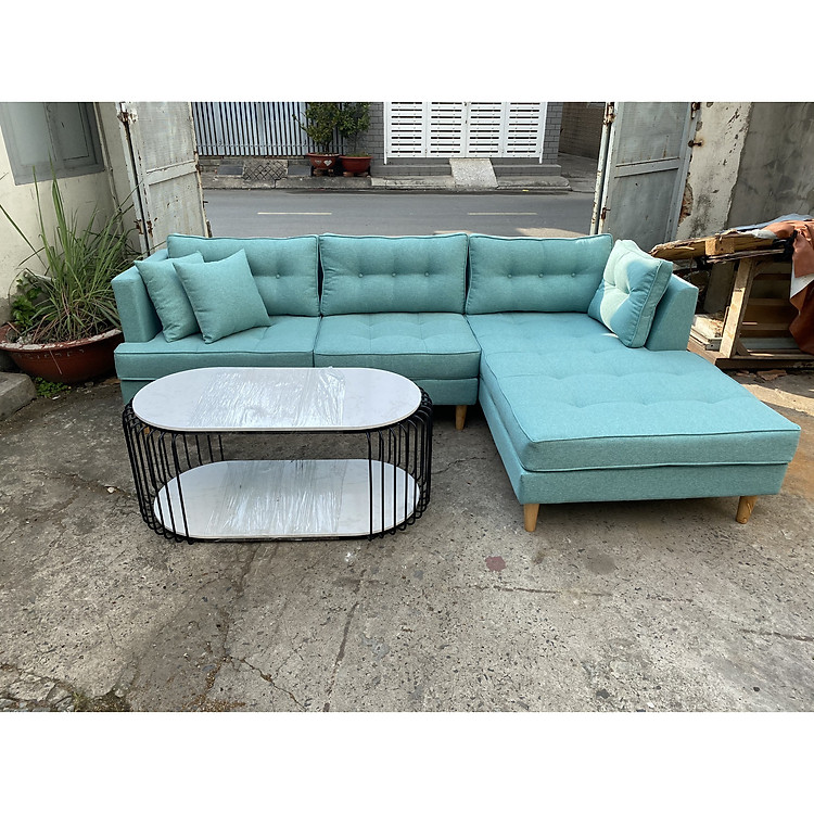 Sofa góc mẫu mới chung cư 2021 Juno Sofa KT 2m5 x 1m5 (xanh) và bàn trà