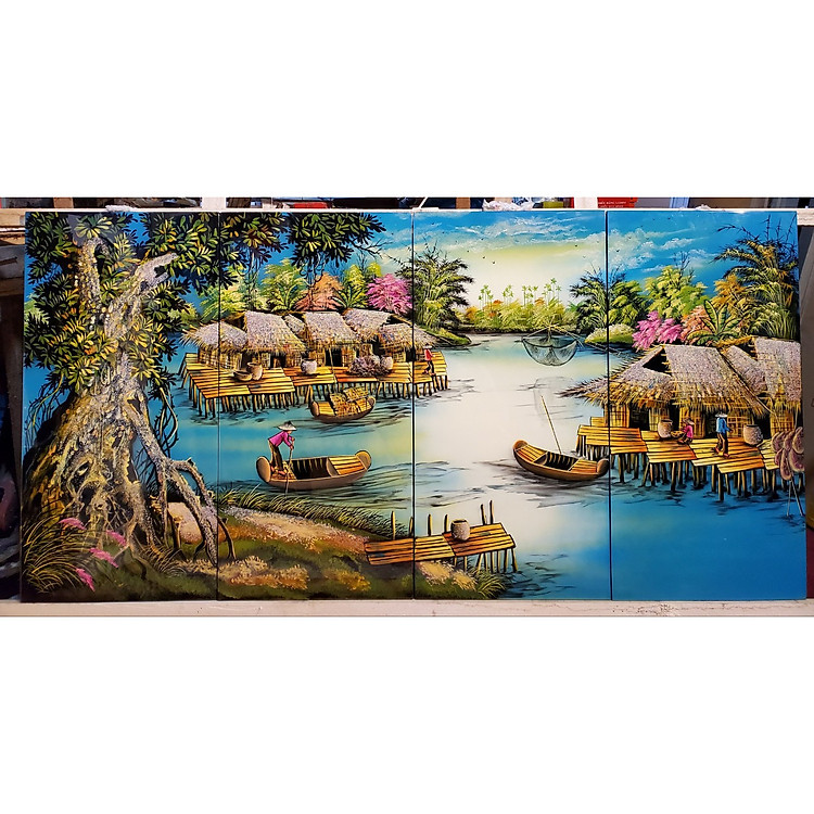 Tranh sơn mài vẽ - Phong Cảnh Quê Hương Thanh Bình