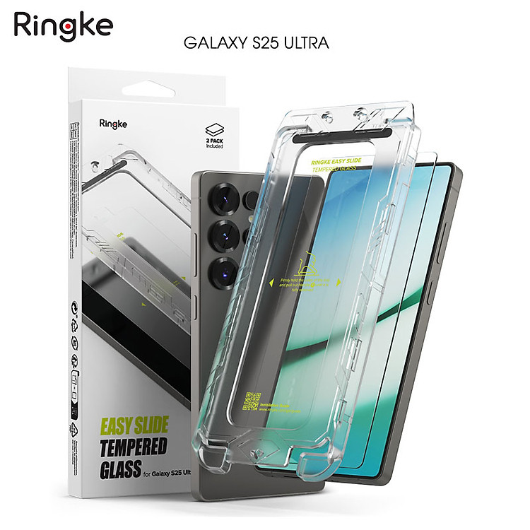 Combo 2 Miếng Dán cường lực kèm khung dán Trong Suốt/ Chống Nhìn Trộm cho Samsung Galaxy S25 Ultra RINGKE Easy Slide Tempered Glass_ Hàng Chính Hãng