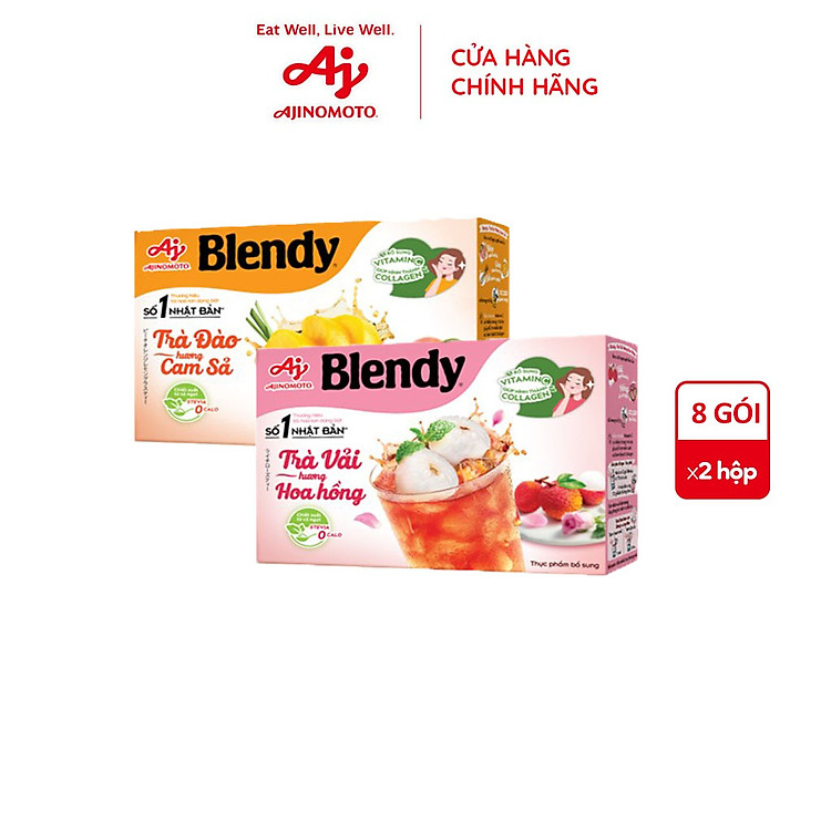 Combo 1 Hộp Trà Đào Hương Cam Sả Blendy® 88g/Hộp và 1 Hộp Trà Vải Hương Hoa Hồng Blendy® 88g/Hộp (1 Hộp 8 Gói)