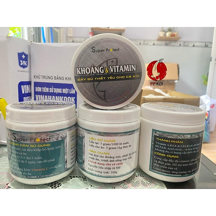 Khoáng & Vitamin Super Protect dành cho cá Koi, cá Rồng, cá Vàng, Guppy và các loại cá cảnh.. - Hũ 300gram
