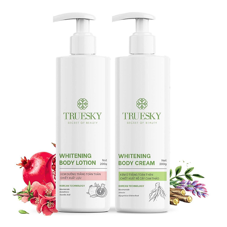 Bigsize - Bộ tắm trắng toàn thân Truesky gồm 1 kem ủ trắng toàn thân 200g và 1 kem dưỡng trắng toàn thân 200g