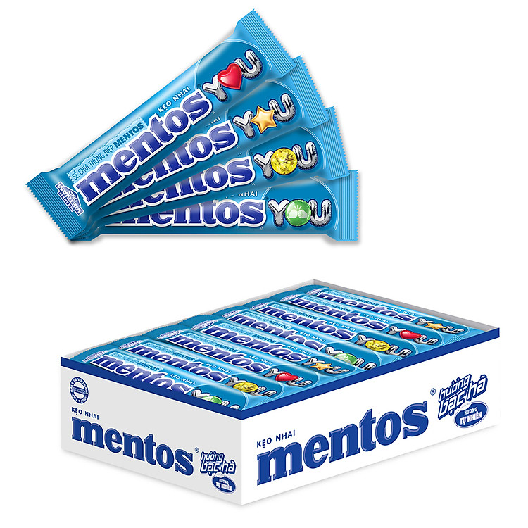 Kẹo nhai Mentos bạc hà (hộp 16 thỏi 11 viên - 29.7g)