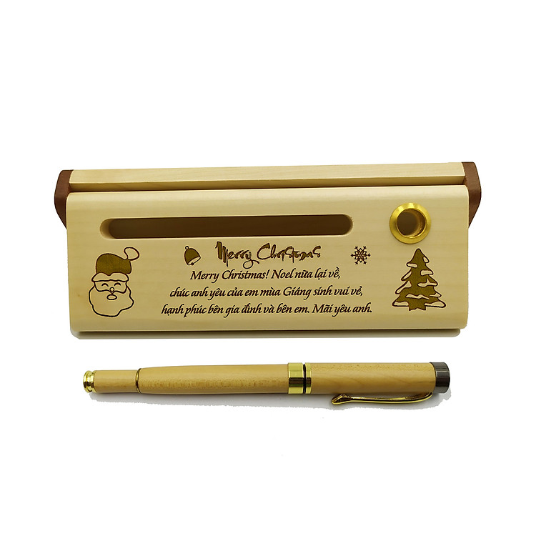 Bút gỗ bi nước cao cấp làm quà tặng Noel, Năm mới (Kèm hộp đựng sang trọng)