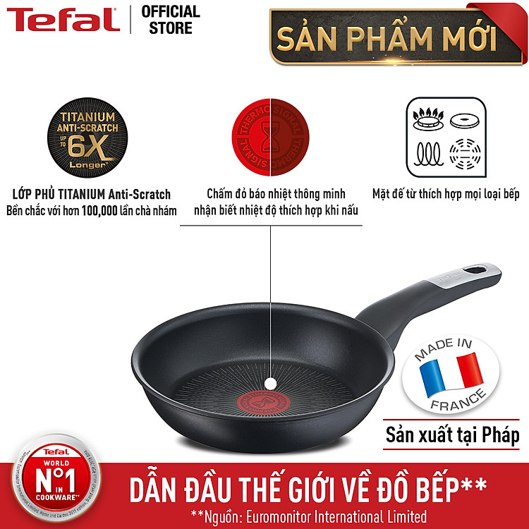 Chảo chiên chống dính đáy từ Tefal Unlimited 20cm, dùng cho mọi loại bếp - Sản xuất tại Pháp - Hàng chính hãng