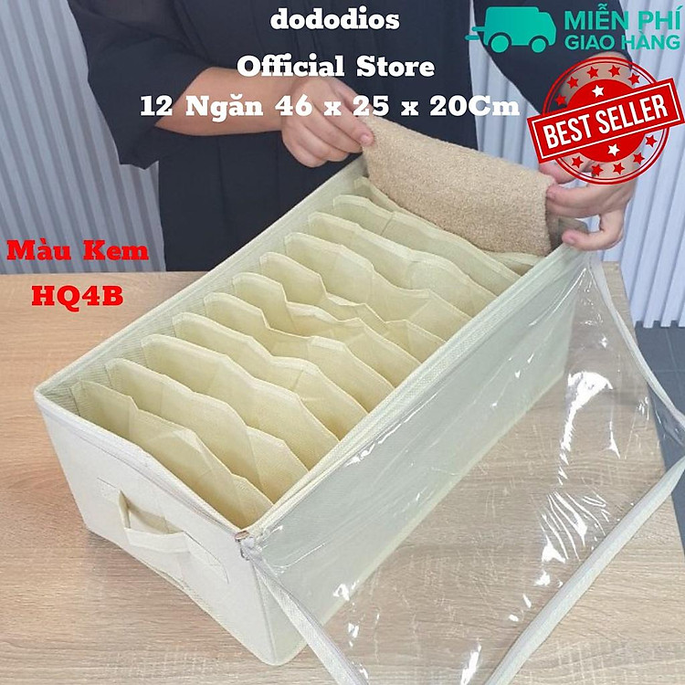 Hộp vải đựng đồ có nắp dododios đa năng giỏ đựng quần áo đồ lót mỹ phẩm thùng đựng đồ cá nhân có 3 tay xách cao cấp