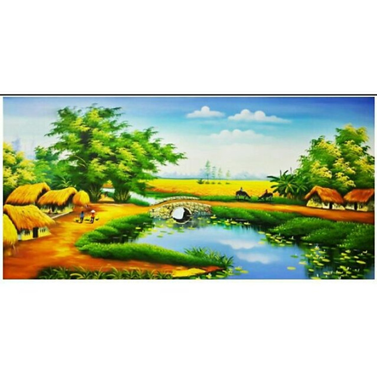 Tranh thêu chữ thập Phong Cảnh Làng Quê (91*52cm) chưa thêu