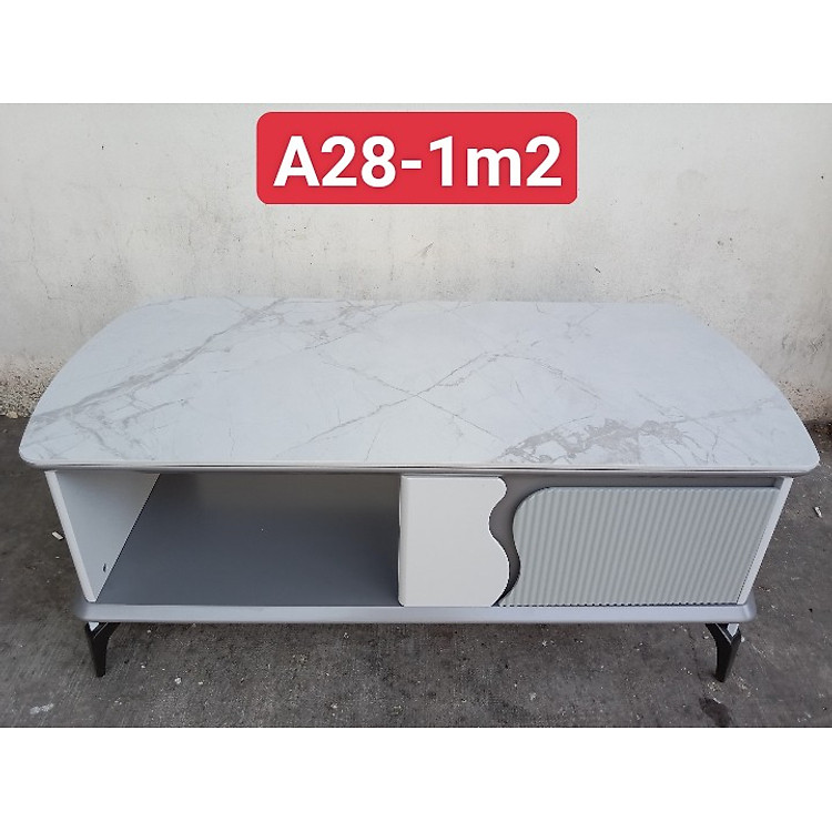 Bàn trà sofa Tundo mặt đá nhập khẩu màu trắng xám