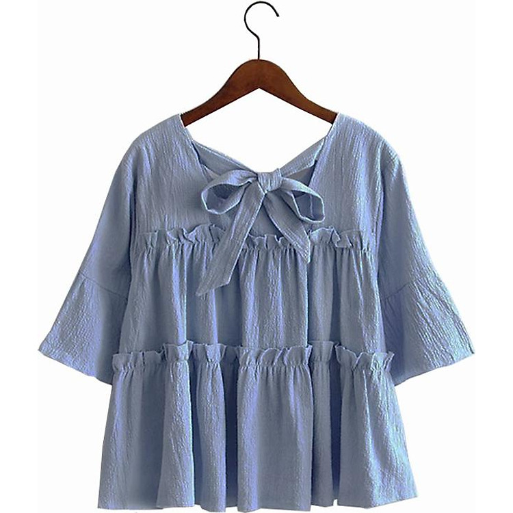 Áo nữ chất không nhăn dáng baby (Babydol xanh)