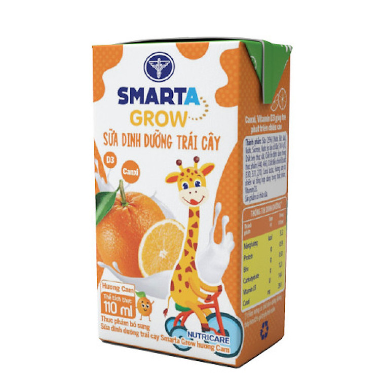 Thùng sữa dinh dưỡng trái cây Smarta Grow hương Cam (110ml x 48 hộp)