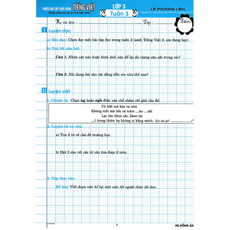 Phiếu Bài Tập Cuối Tuấn Môn Tiếng Việt Lớp 3 (Biên Soạn Theo Chương Trình GDPT Mới) - Ảnh 3